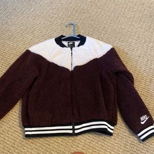 nike purple and white fuzzy jacket zip up